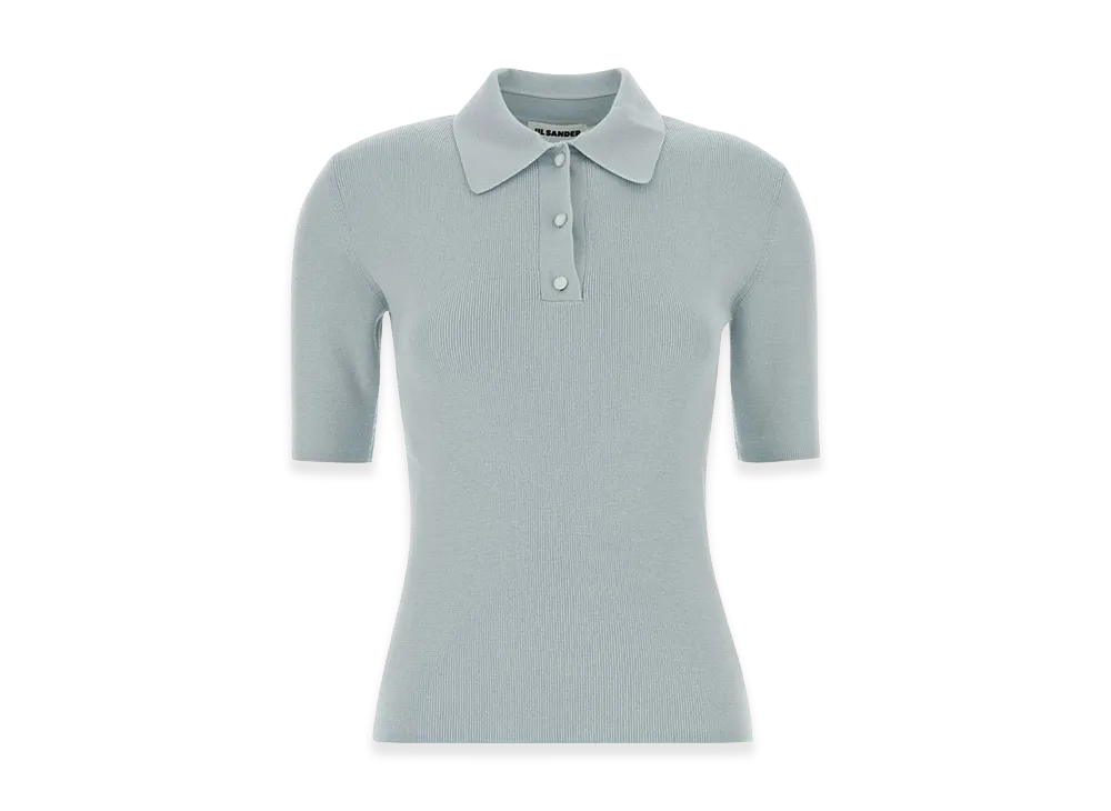 Jil Sander Women's Wool Polo Shirt "Pastel Light Blue"