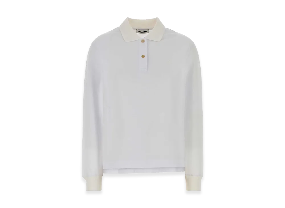 Jil Sander Women's Piquet Long Sleeve Polo Shirt "White"