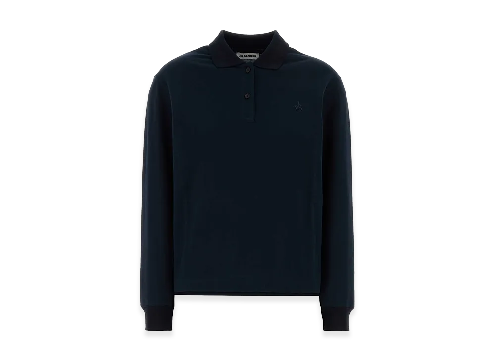 Jil Sander Women's Piquet Long Sleeve Polo Shirt "Ink Blue"