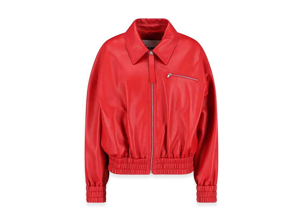 Jil Sander Women's Leather Bomber Jacket "Red"
