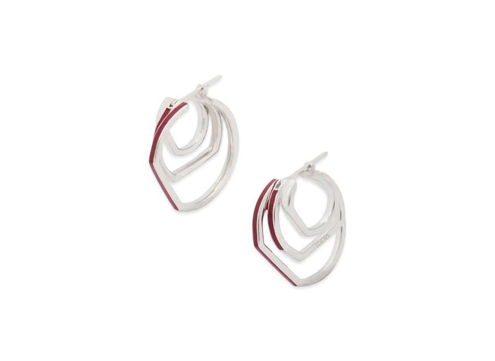 LOEWE Stacked Hoop Earrings "Silver/Burgundy"