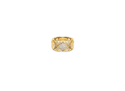 CHANEL Coco Crush Ring Quilted Motif, Large Version, 18K Yellow Gold, Diamonds