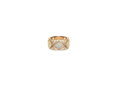 CHANEL Coco Crush Ring Quilted Motif, Large Version, 18K Beige Gold, Diamonds