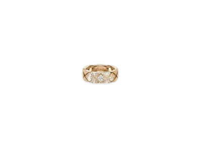 CHANEL Coco Crush Ring Quilted Motif, Small Version, 18K Beige Gold, Diamonds
