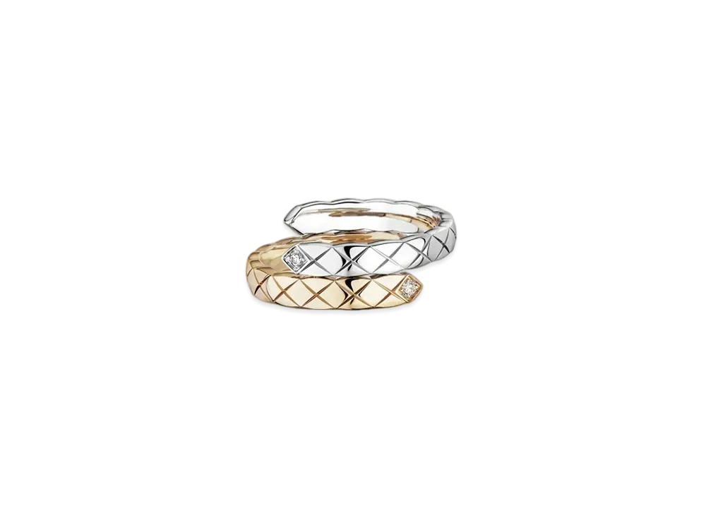 CHANEL Coco Crush Toi Et Moi Ring Quilted Motif Small Version 18K Diamonds "Beige Gold/White Gold"