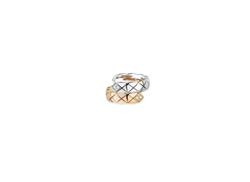 CHANEL Coco Crush Toi Et Moi Ring Quilted Motif, Large Version, 18K White And Beige Gold, Diamonds