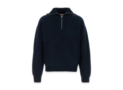 Jil Sander Half-Zip Wool Polo Sweater "Navy Blue"