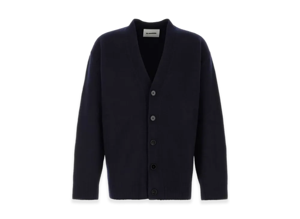 Jil Sander V-Neck Fine Merino Boiled Wool Cardigan "Dark Blue"