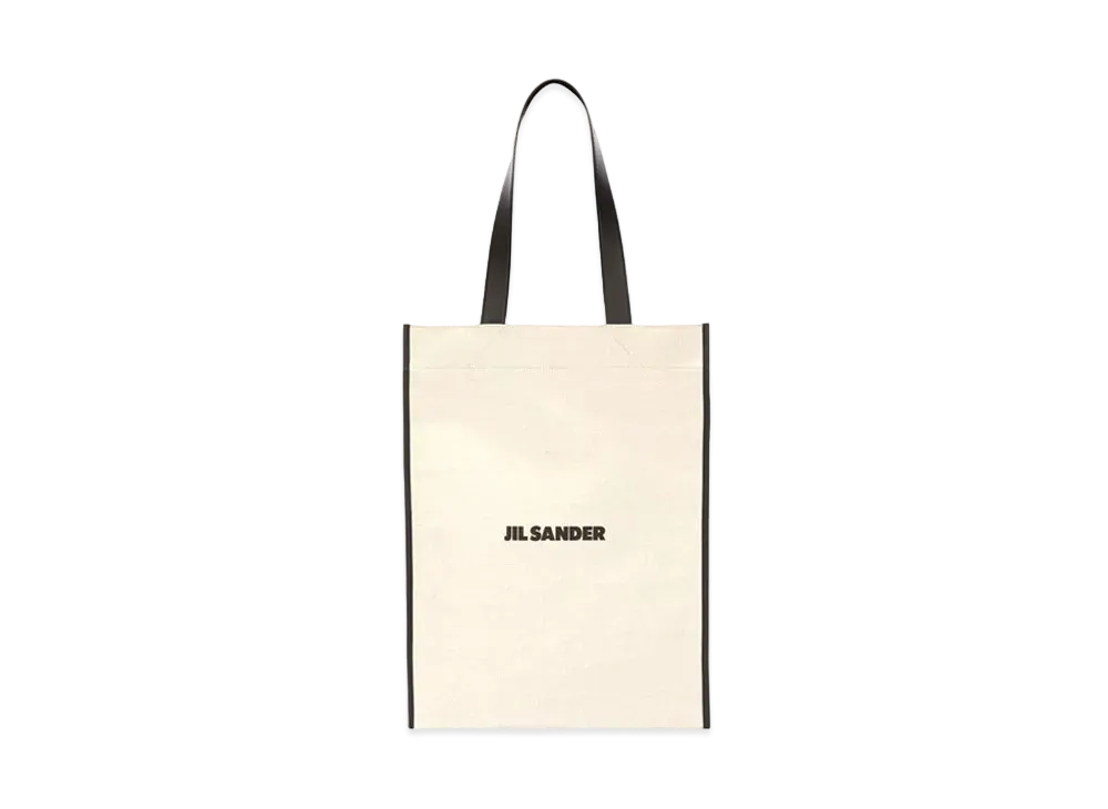 Jil Sander Flat Shopper Medium Medium-Sized Canvas Bag With Leather Trims and Printed Logo "Natural"