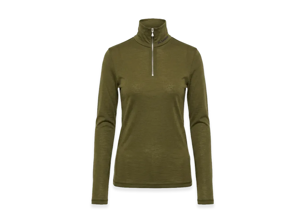 Jil Sander Women's Half Zip Turtleneck T-Shirt "Thyme Green"