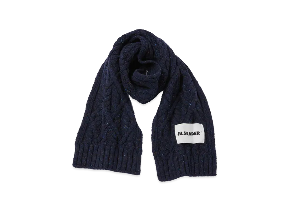 Jil Sander Women's Chunky Merino Cable Knit Scarf "Dark Navy"