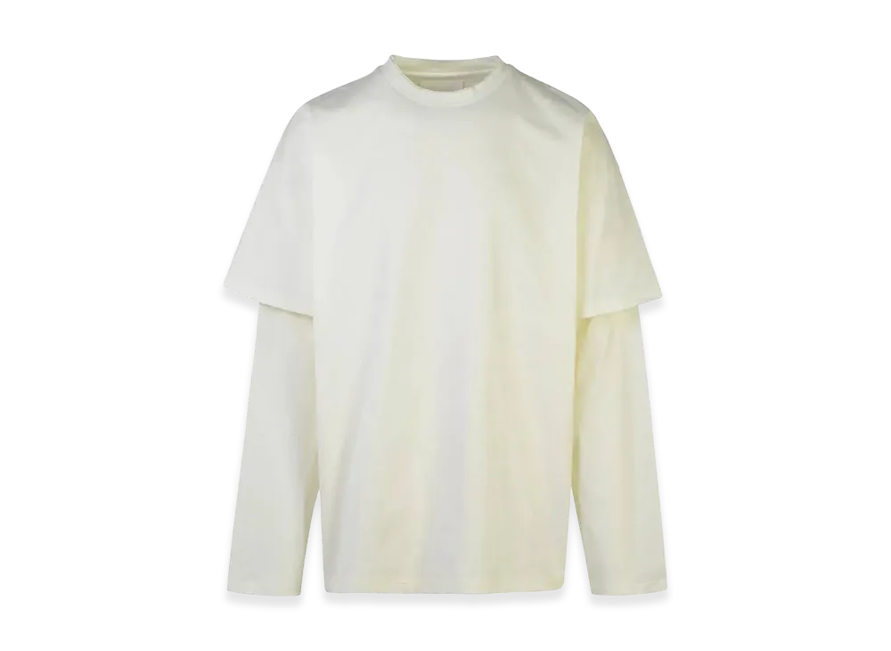 ジルサンダー クルーネック Tシャツ ロングスリーブ コットン ダブルレイヤー ウィズ シーズナルロゴプリント オンバック "ホワイト" J61GC0001J20086106