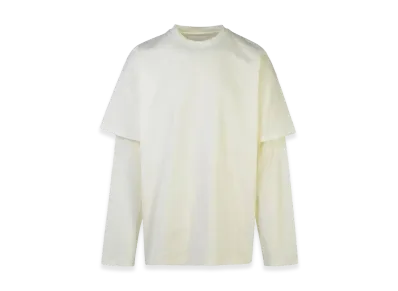 Jil Sander Crew-Neck T-Shirt Long-Sleeved Cotton Double Layer With Seasonal Logo Print On Back "White"