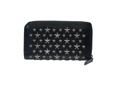 Jimmy Choo Round Fastener Star Studs Leather Wallet "Black"