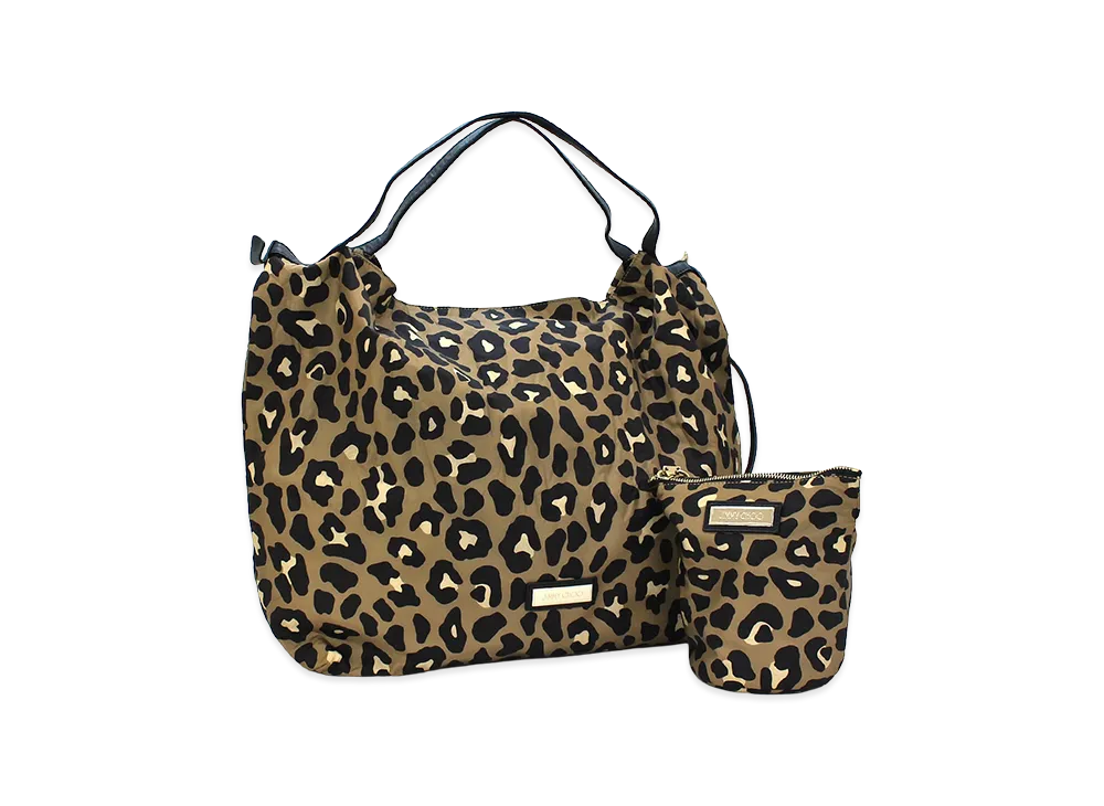 Jimmy Choo Women's Leopard Print Nylon Tote Bag "Hazelnut Mix"