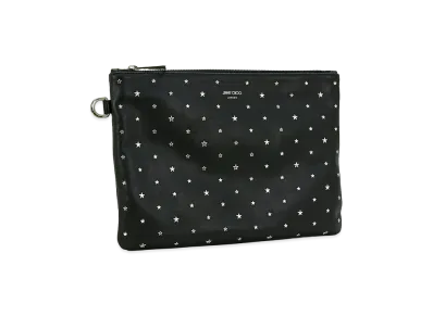 Jimmy Choo Star Stud Logo Leather Clutch Bag with D-Ring "Black/Silver"