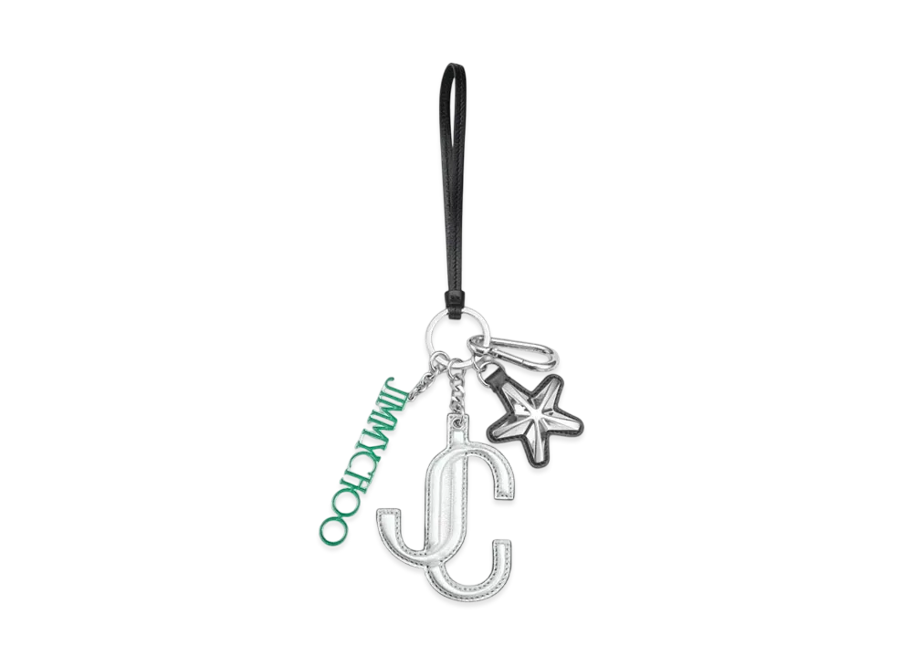 Jimmy Choo JC Multi Charm Metallic Nappa Star Logo Bag Charm "Silver/Green/Black"