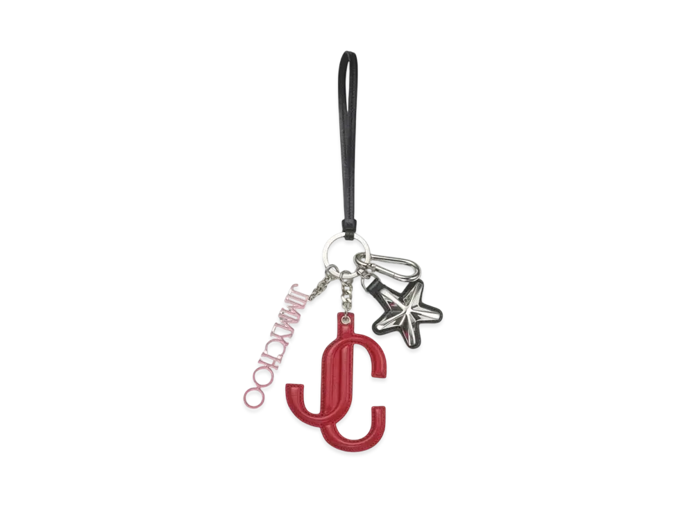 Jimmy Choo JC Multi Charm Calf Leather Star Logo Bag Charm "Red/Candy Pink/Black"