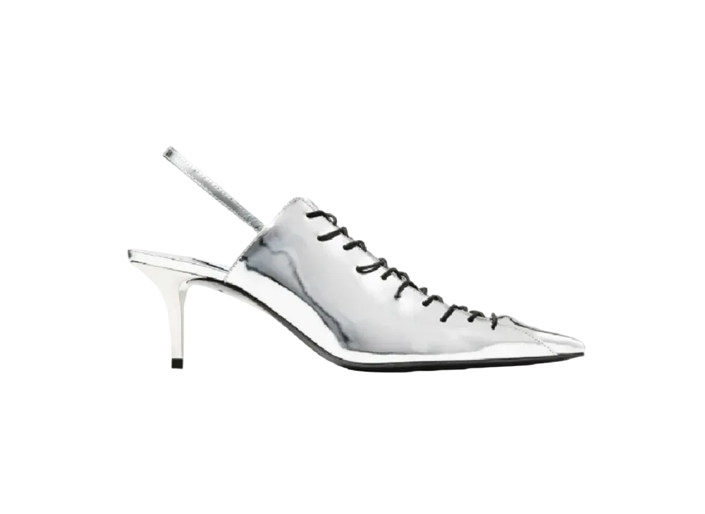 Jimmy Choo x Jean Paul Gaultier Sling Back 60 Liquid Metal Leather Sling Back Pumps With Laces Limited Edition "Silver"