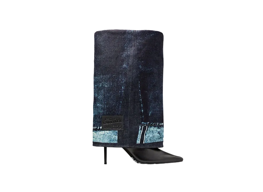 Jimmy Choo x Jean Paul Gaultier Cuff Over The Knee Boot 90 Calf Leather With Denim Print "Black"