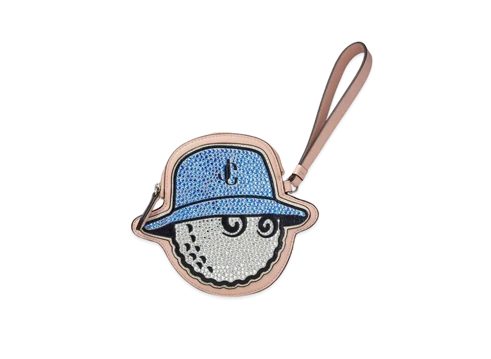Jimmy Choo x Malbon Golf Zip Pouch Crystal Embellished Leather Buckets Pouch "Macaron"