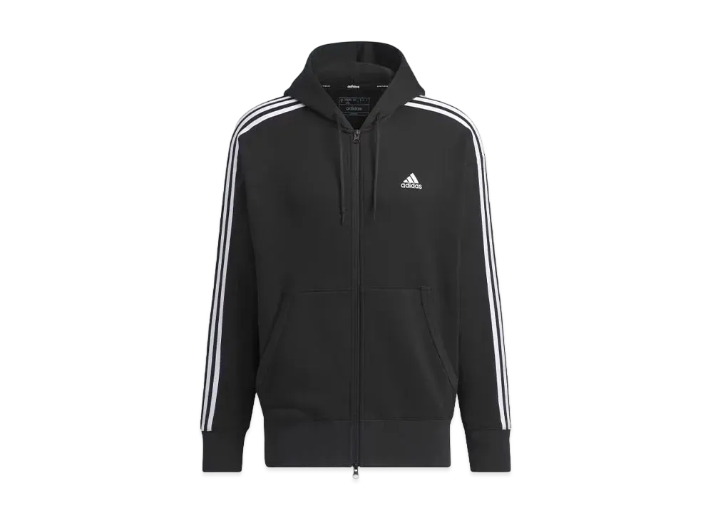 adidas Essentials Plus Loose Fit Three Stripes French Terry Full Zip Parka "Black"