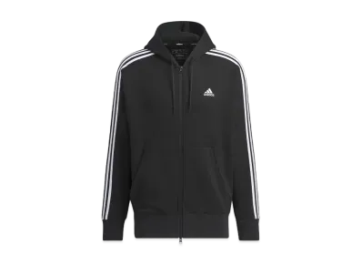 adidas Essentials Plus Loose Fit Three Stripes French Terry Full Zip Parka "Black"