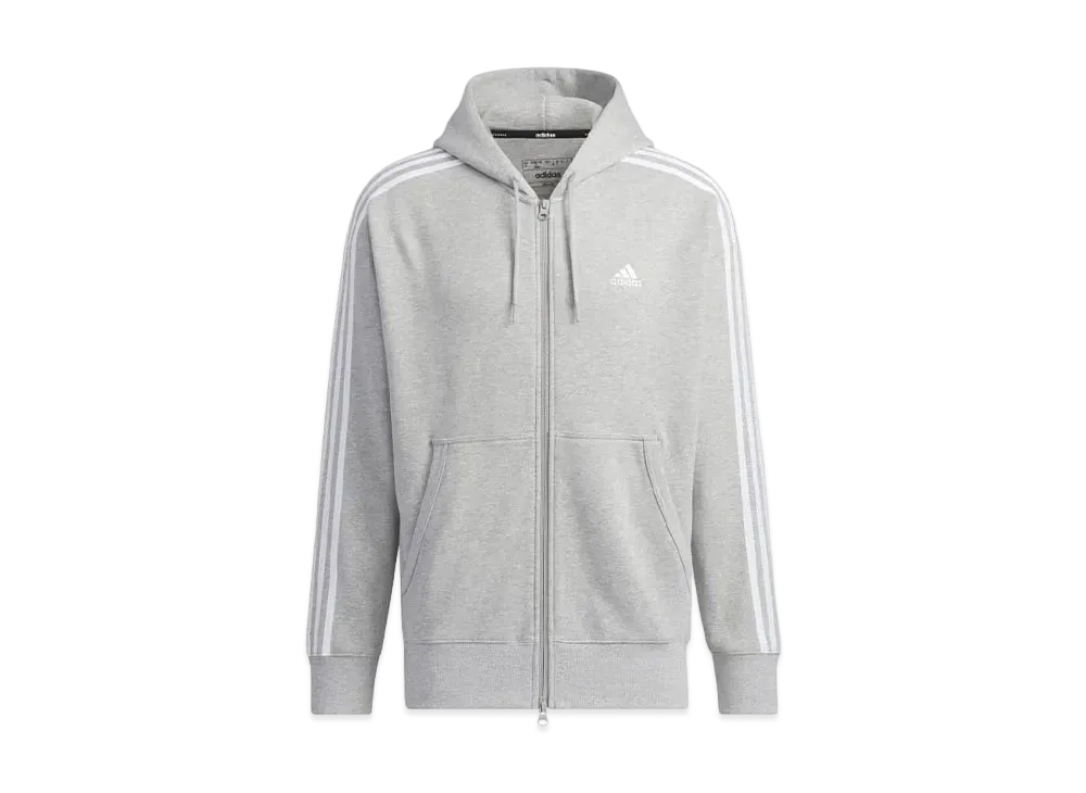 adidas Essentials Plus Loose Fit Three Stripes French Terry Full Zip Parka "Gray"