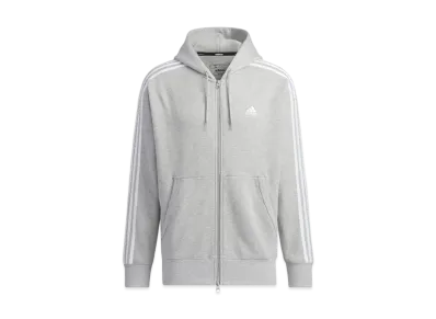 adidas Essentials Plus Loose Fit Three Stripes French Terry Full Zip Parka "Gray"