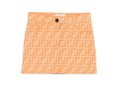 FENDI Kids All Over FF Motif Denim Miniskirt "Orange"