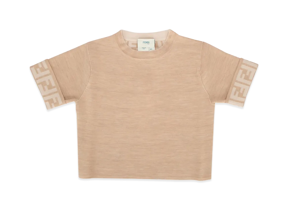 FENDI Kids Short Sleeve Sweater "Beige"