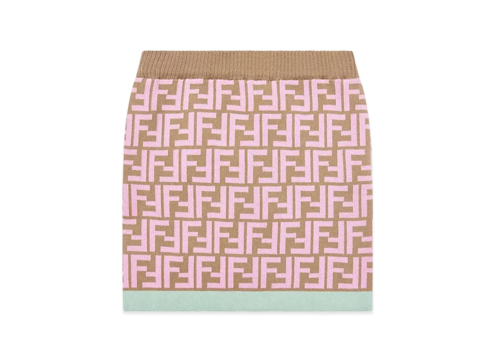 FENDI Kids FF-Motif Double Cotton Miniskirt "Camel/Pink"
