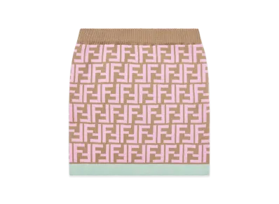 FENDI Kids FF-Motif Double Cotton Miniskirt "Camel/Pink"