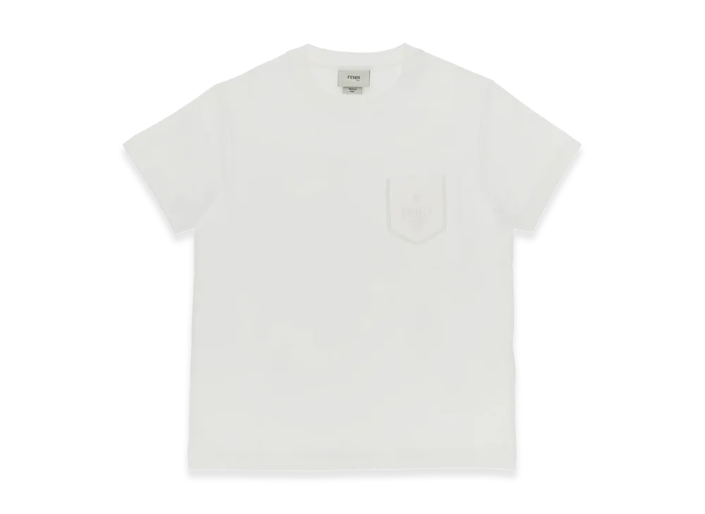 FENDI Kids Cotton Jersey T-Shirt With Patch Pocket "Gesso"