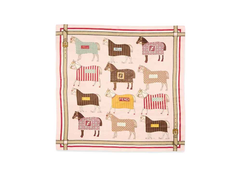 FENDI Kids Silk Blend Scarf With Horse All Over Print "Rose/Multicolor"