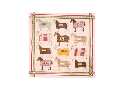 FENDI Kids Silk Blend Scarf With Horse All Over Print "Rose/Multicolor"