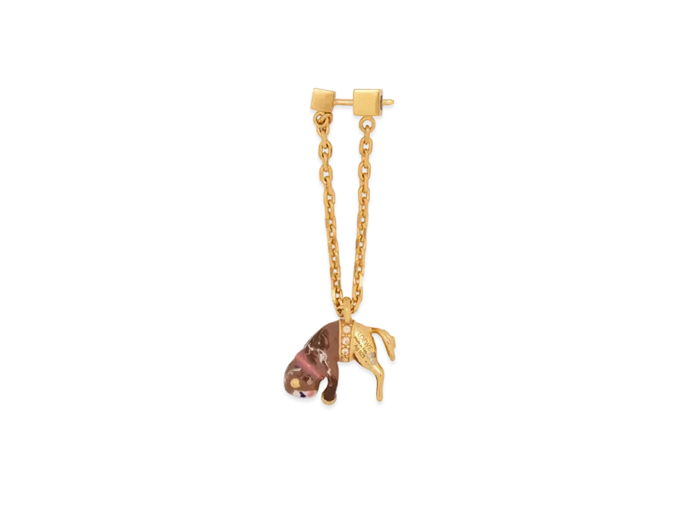 LOEWE Dangling Monkey Earring in Sterling Silver, Enamel and Crystals "Gold/Brown/Brown"