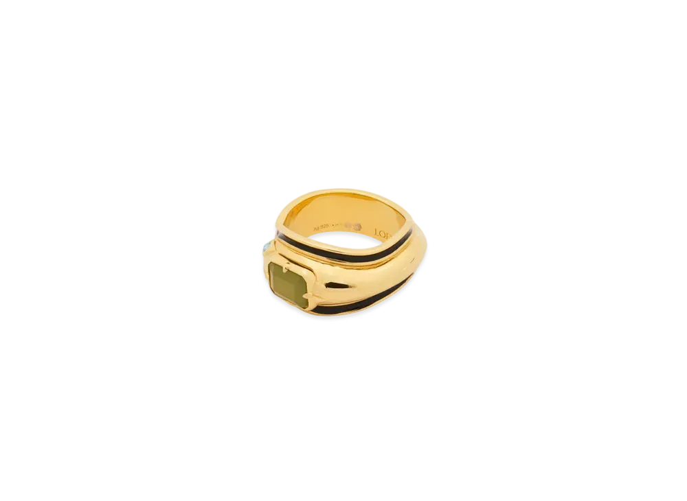 LOEWE Snake Ring in Sterling Silver, Crystals and Jade "Gold/Black"