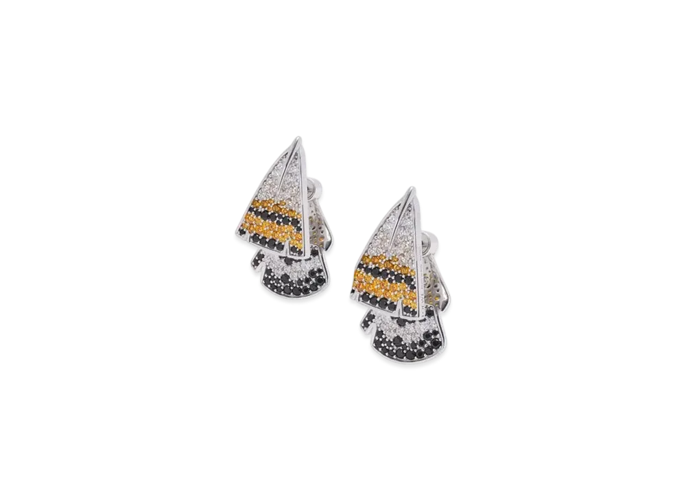 LOEWE Feather Earrings in Sterling Silver and Crystals "Silver/Orange"