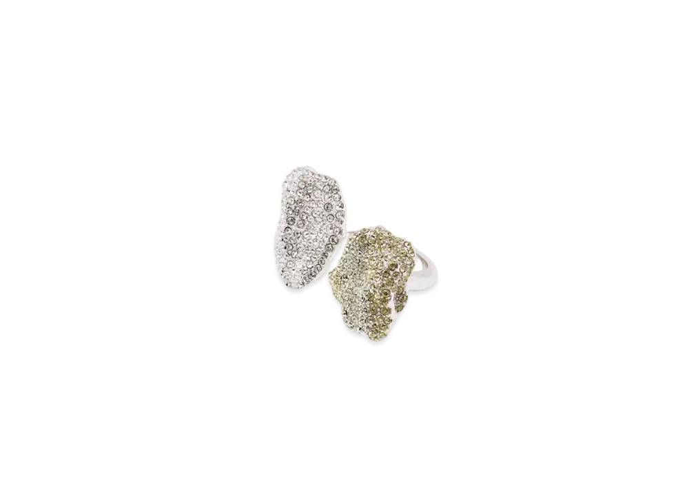 LOEWE x Lynda Benglis Glitter Fragment Double Ring in Sterling Silver and Crystals "Silver/Transparent/Pale Yellow"