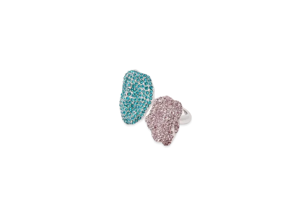 LOEWE x Lynda Benglis Glitter Fragment Double Ring in Sterling Silver and Crystals "Silver/Turquoise/Mauve"