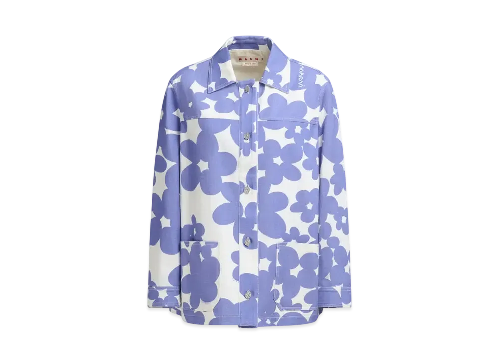 Marni Women's Cotton Jacket with Dillies Print "Blue Lilac"