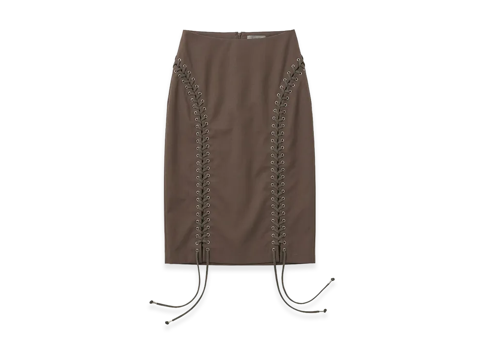 JOHN LAWRENCE SULLIVAN Women's Wool Gabardine Lace-Up Skirt "Beige"