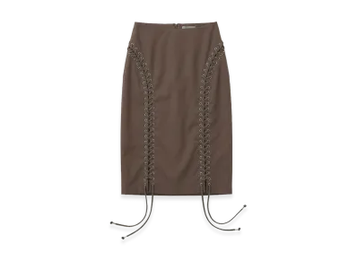 JOHN LAWRENCE SULLIVAN Women's Wool Gabardine Lace-Up Skirt "Beige"