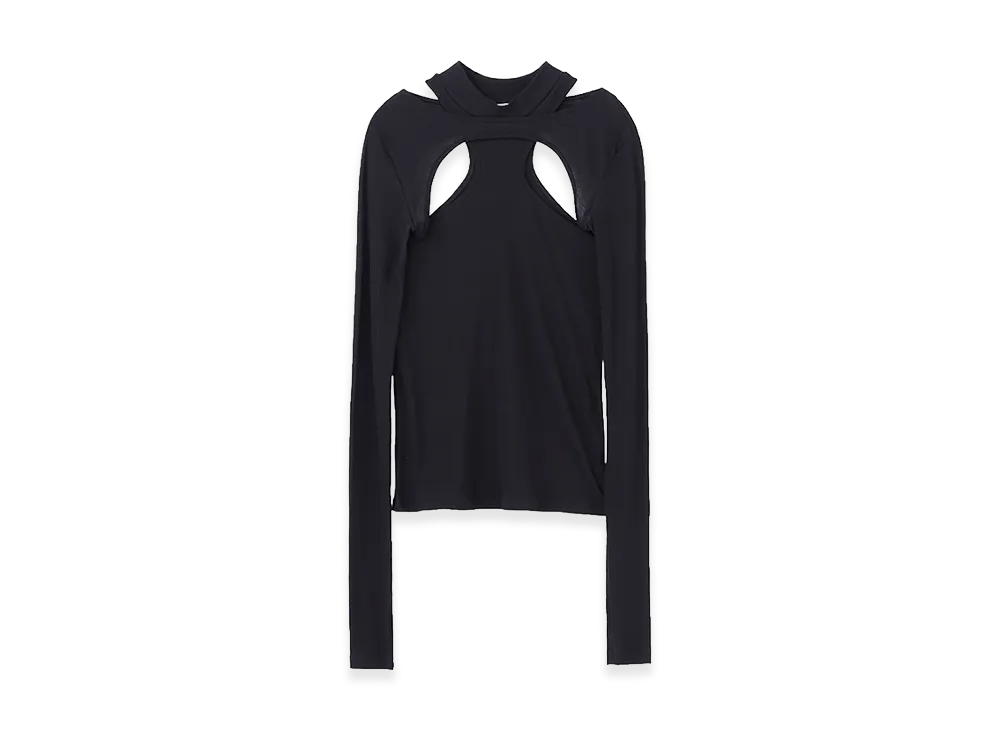 JOHN LAWRENCE SULLIVAN Women's Rib Layered Hi-Neck Top "Black"