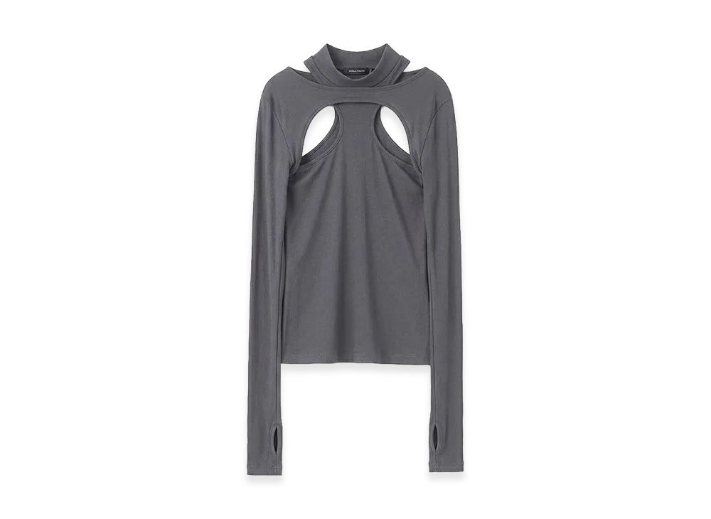 JOHN LAWRENCE SULLIVAN Women's Rib Layered Hi-Neck Top "Grey"