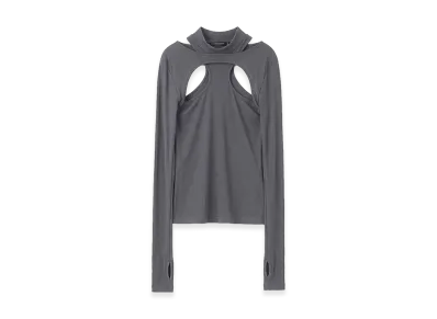 JOHN LAWRENCE SULLIVAN Women's Rib Layered Hi-Neck Top "Grey"