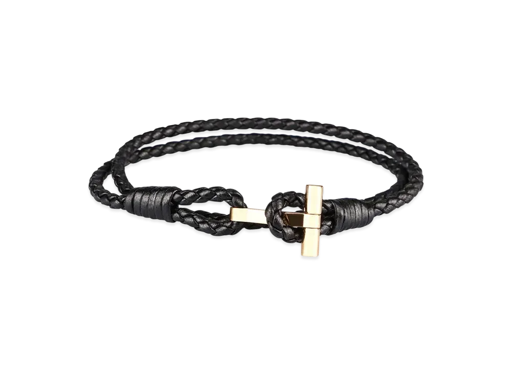 TOM FORD Tom Ford T Plate Braided Bracelet "Black"