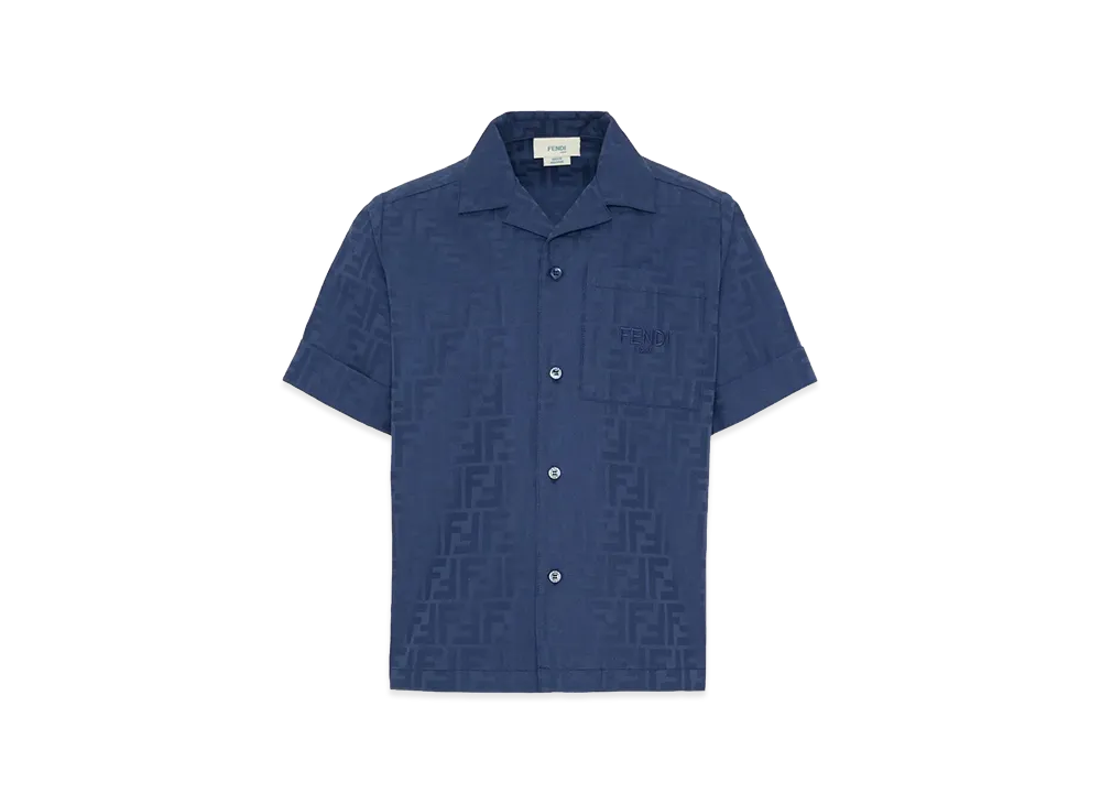 FENDI Kids FF Cotton Jacquard Short Sleeve Shirt "Blue"