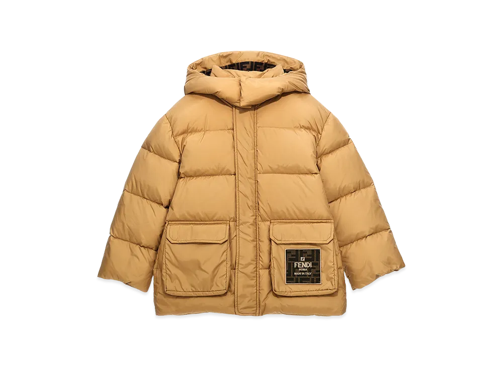 FENDI Kids Down Jacket With Patch Logo "Beige"